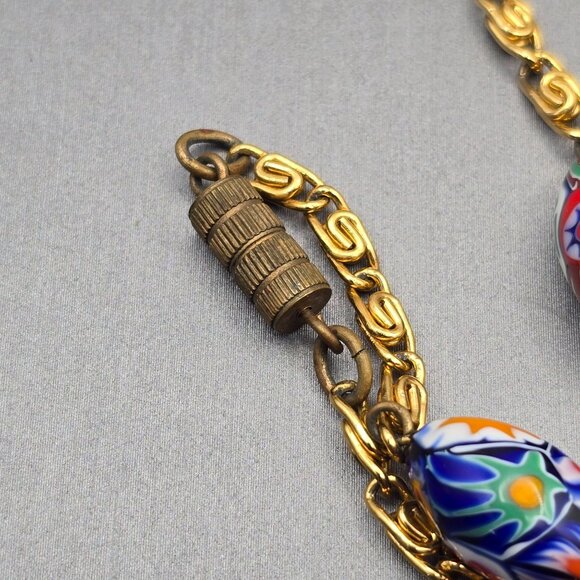 VTG Venetian Murano Millefiori Glass Beaded Station Necklace 31" Gold Plated - Picture 5 of 11